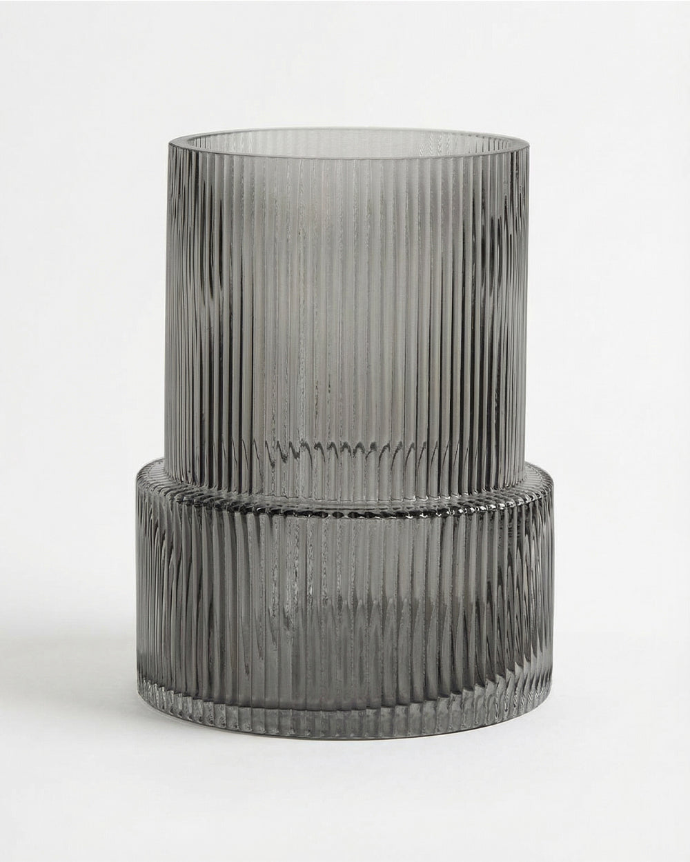 Glass Ribbed Vase Smoke (20cm)