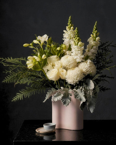 Monaco arrangement in white, extra large vase arrangement by Fig & Bloom