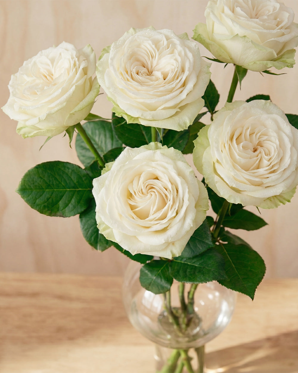 White Roses in Balloon Glass Vase