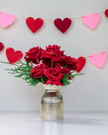 Red Roses in Gold Vase