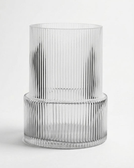 Glass Ribbed Vase Clear (20cm)