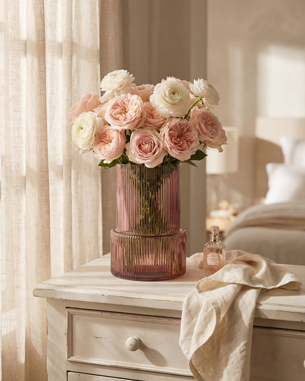 Glass Ribbed Vase Pink (20cm)