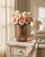 Glass Ribbed Vase Pink (20cm)