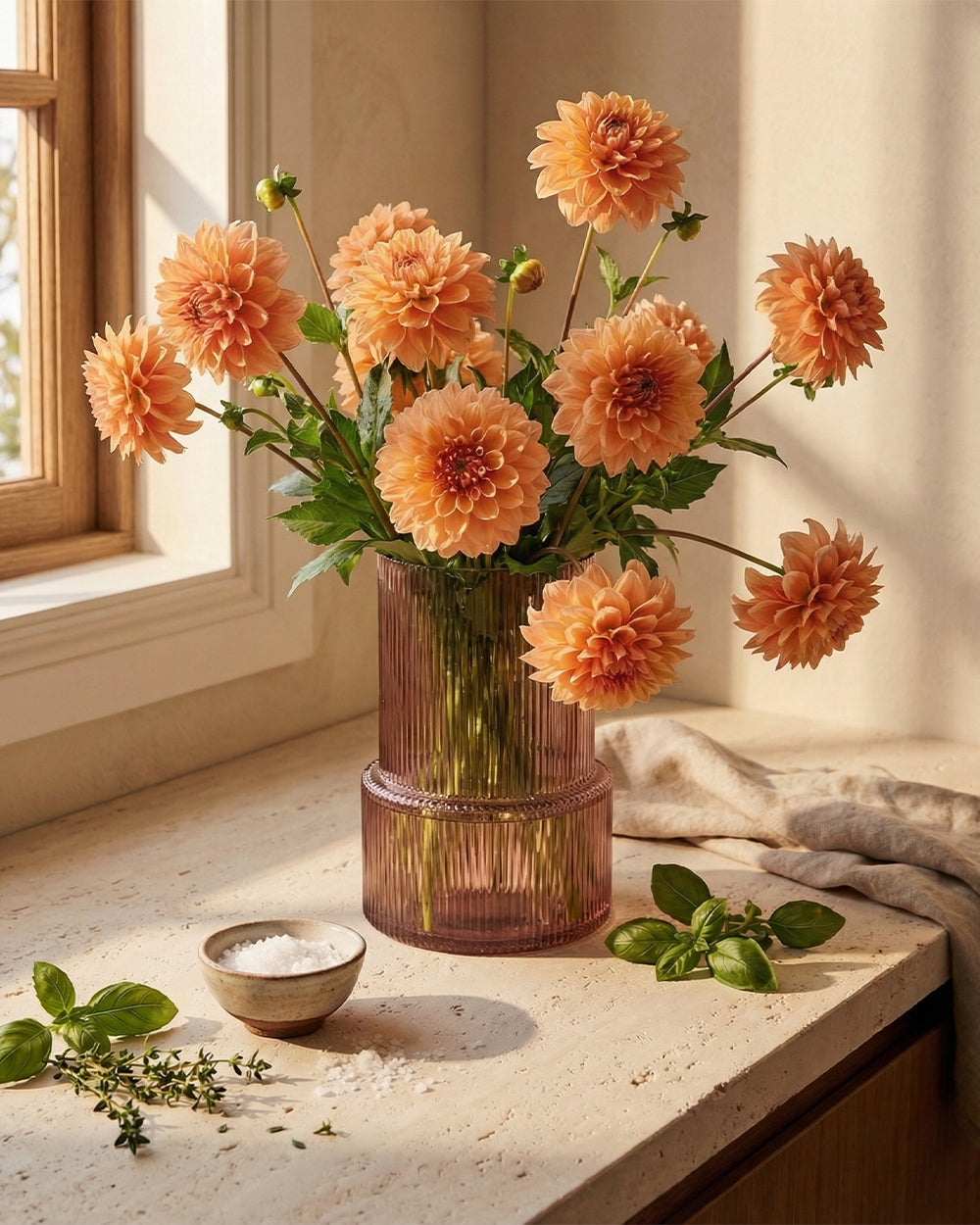 Glass Ribbed Vase Pink (20cm)