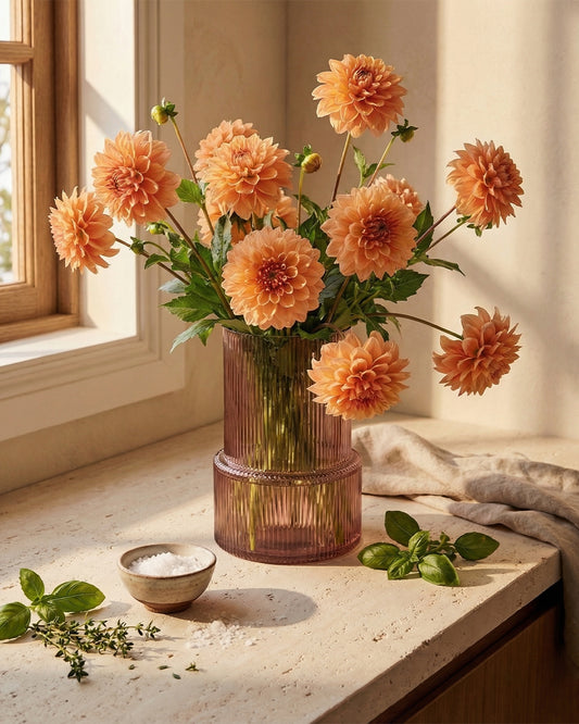Glass Ribbed Vase Pink (20cm)