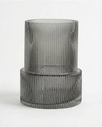 Glass Ribbed Vase Smoke (20cm)