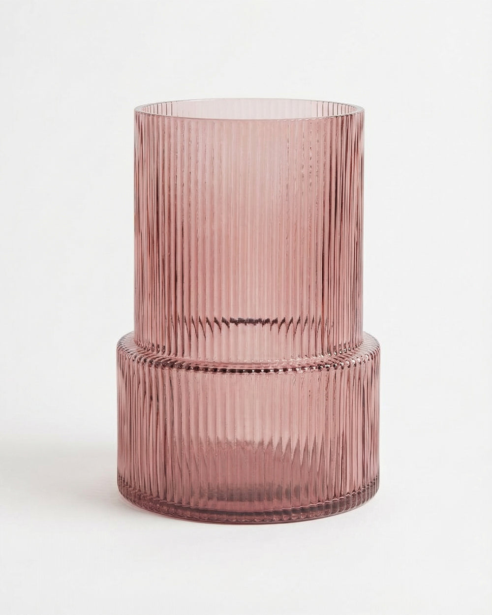 Glass Ribbed Vase Pink (20cm)