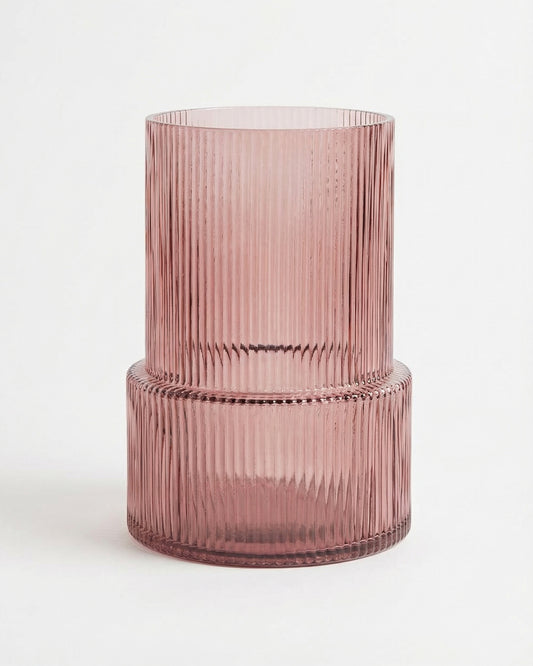 Glass Ribbed Vase Pink (20cm)