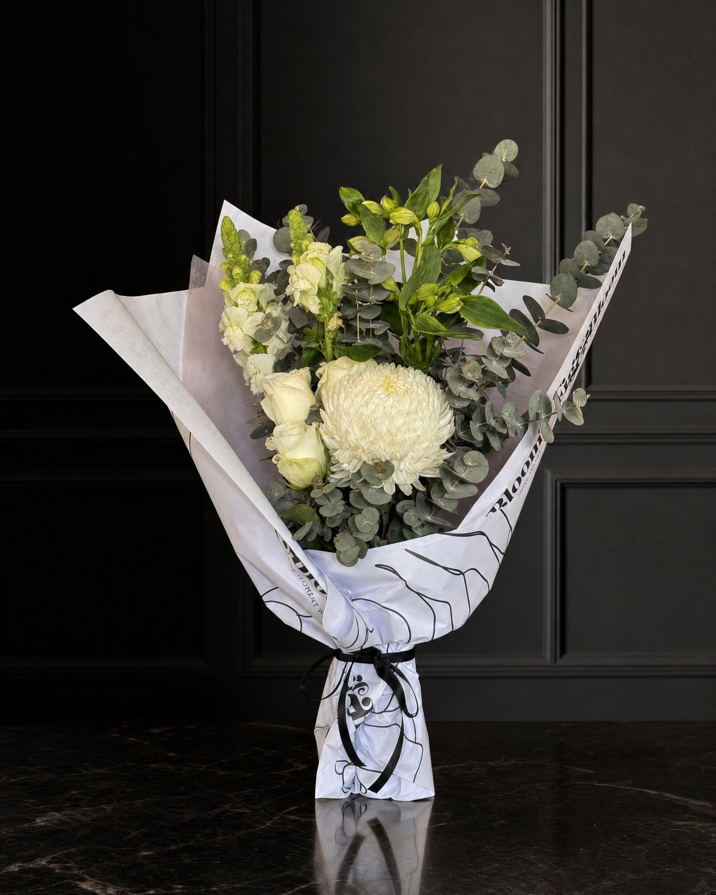 Ravello Posy by Fig & Bloom standing on black marble