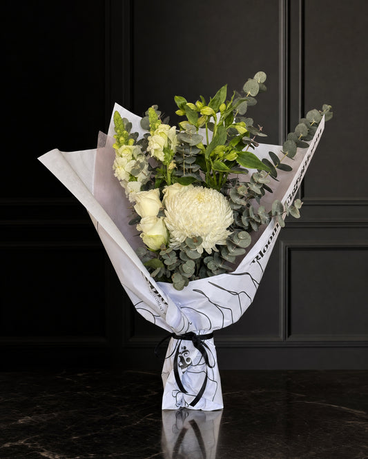 Ravello Posy by Fig & Bloom standing on black marble