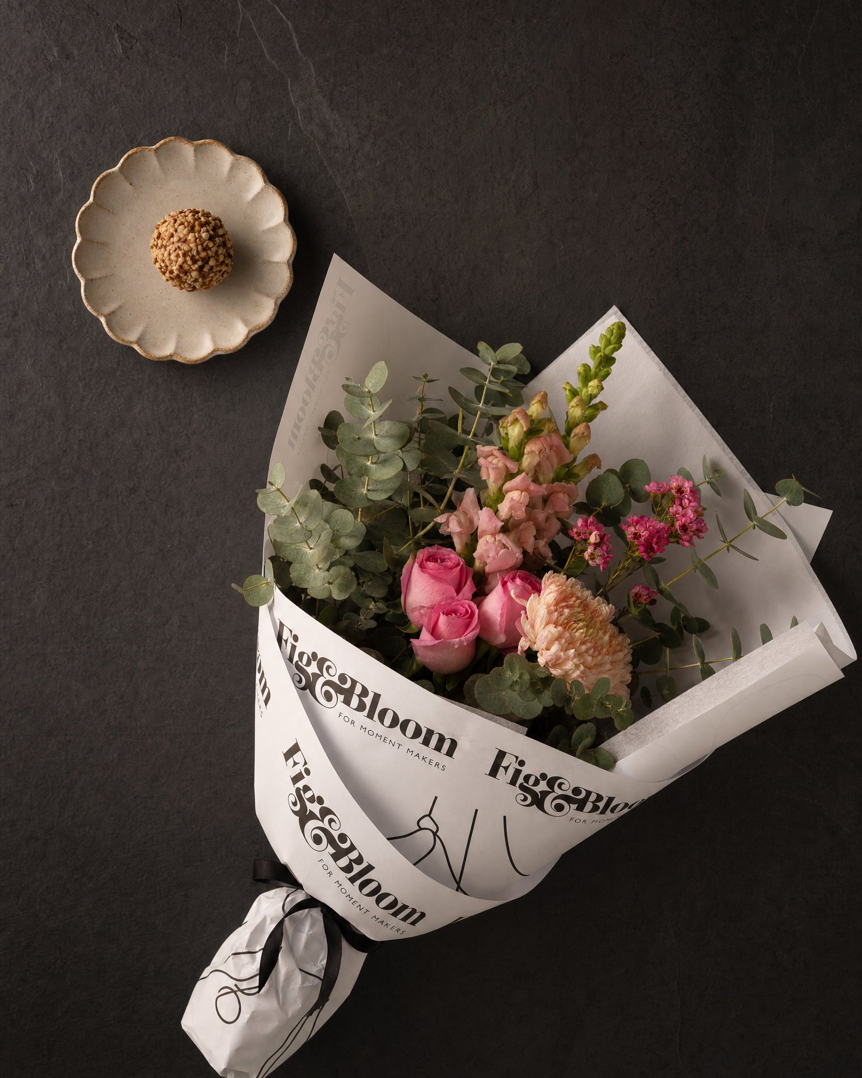 Positano Posy by Fig & Bloom, flat lay on charcoal slate