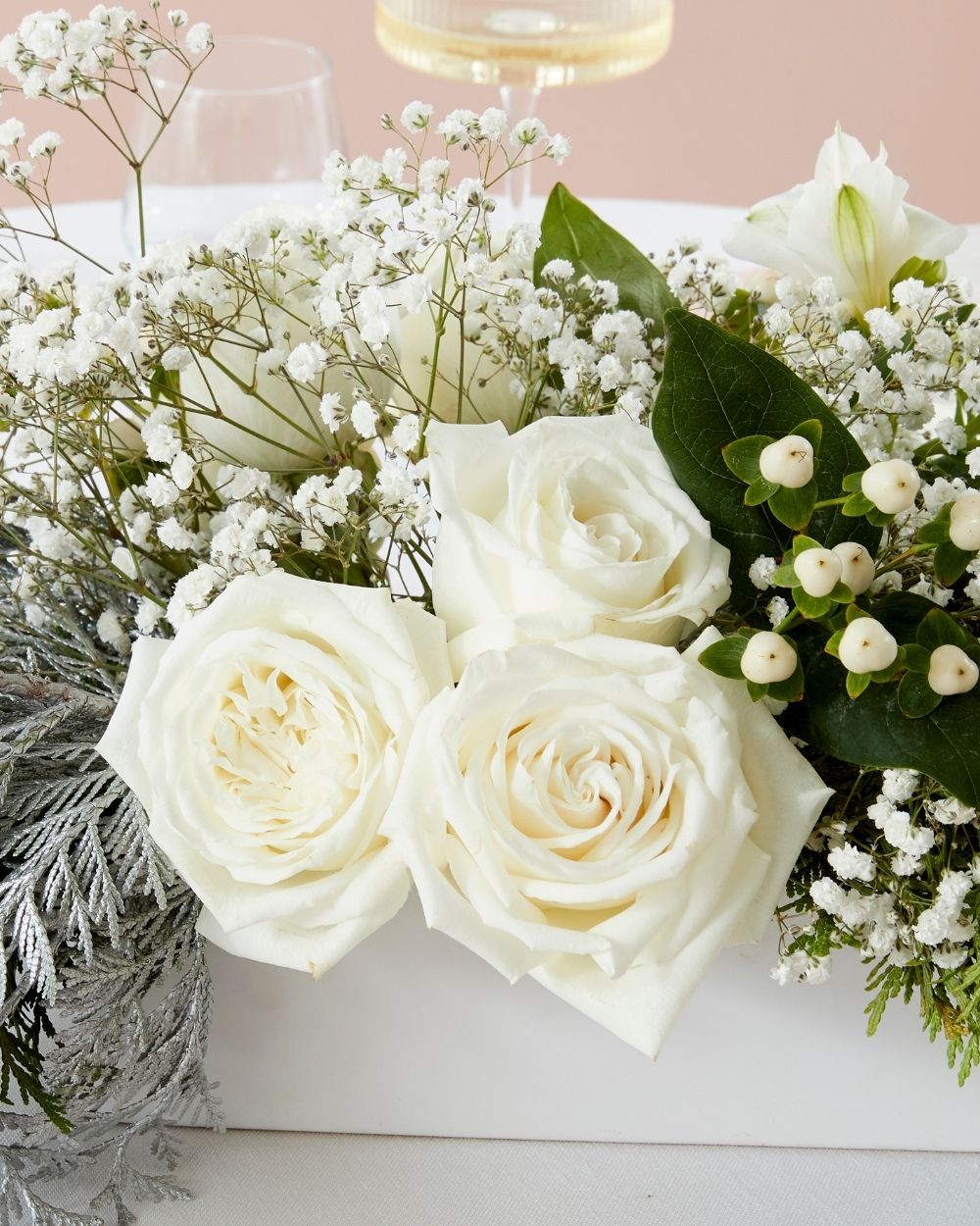 Christmas Table Flowers (White & Silver)