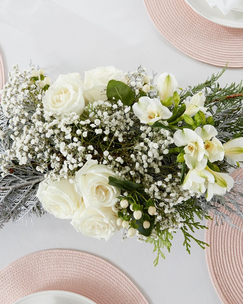 Christmas Table Flowers (White & Silver)