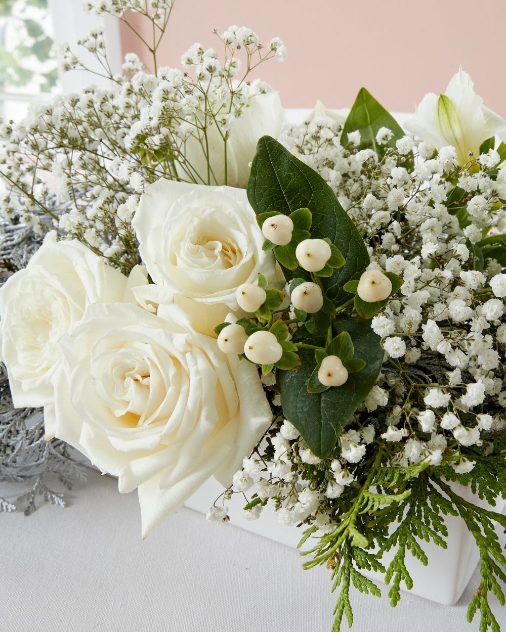 Christmas Table Flowers (White & Silver)