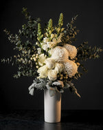Lucerne bouquet in a vase: white and cream flowers by Fig & Bloom