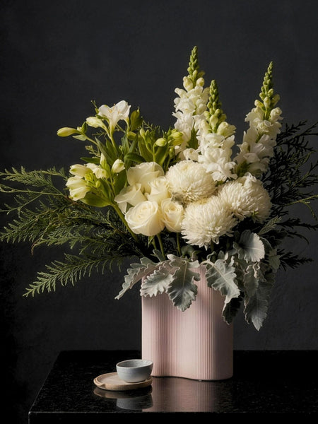 Monaco arrangement in white, extra large vase arrangement by Fig & Bloom