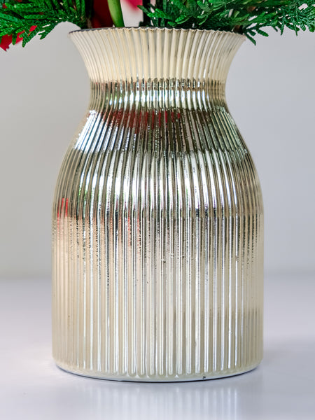 Red Roses in Gold Vase