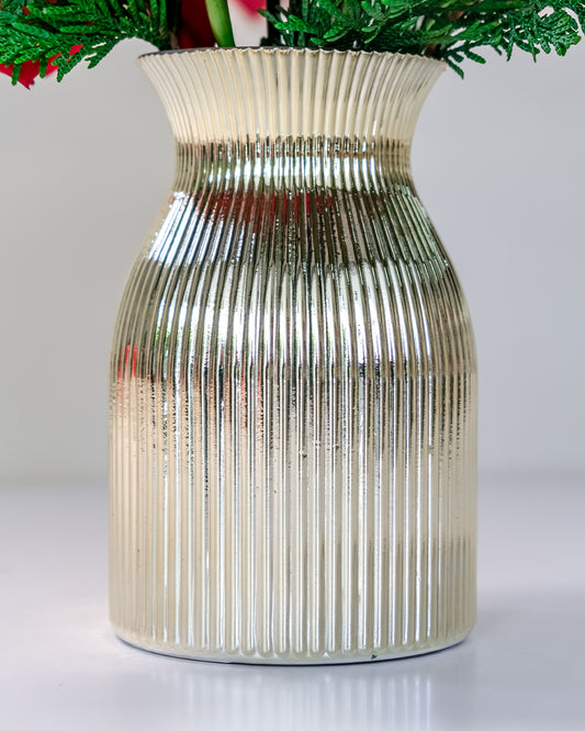 Red Roses in Gold Vase