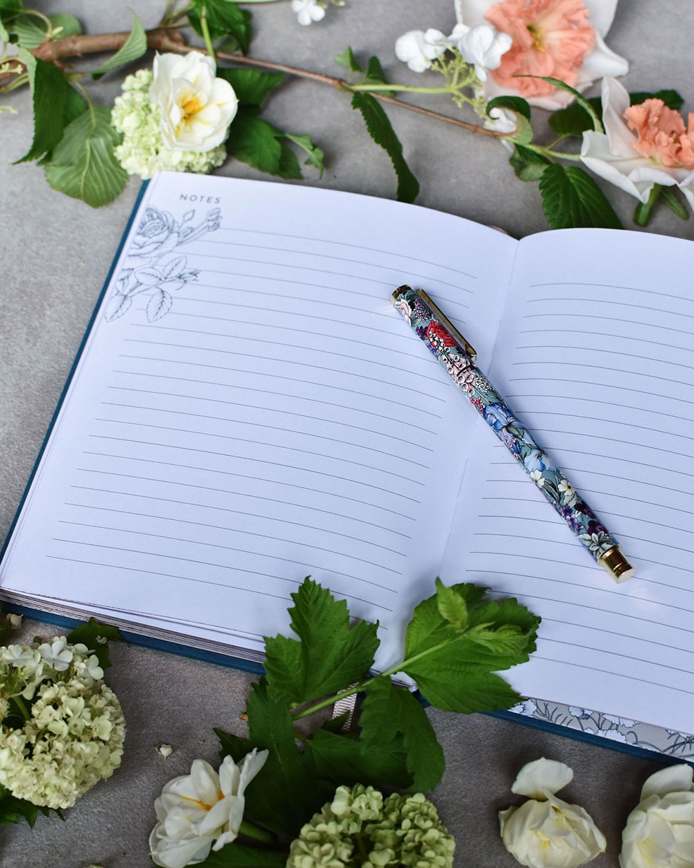 Typoflora Blooms in Blue rollerball pen
