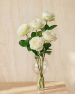 White Roses in Balloon Glass Vase