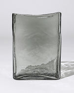 Smoke grey hand-cast glass Block Vase with a rippled flat profile, 22cm