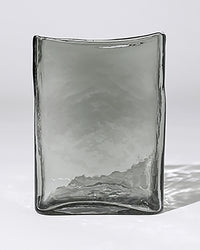 Smoke grey hand-cast glass Block Vase with a rippled flat profile, 22cm