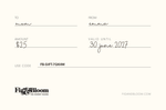 Fig & Bloom gift card back showing amount $25, valid until 30 june 2027