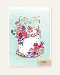 floral birthday cake card front design