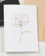 Single Stem greeting card by Fig & Bloom, gold foil single flower line illustration with envelope