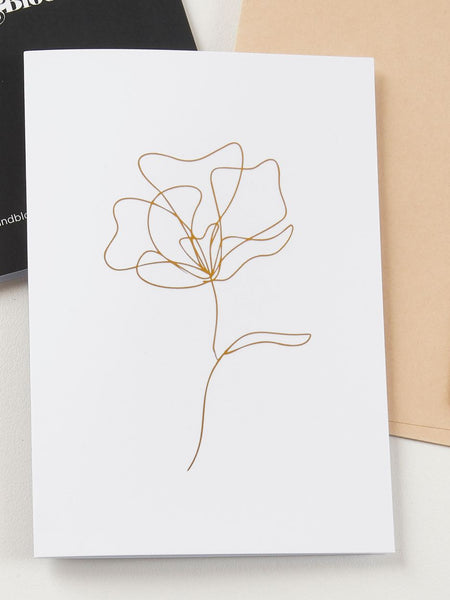 Single Stem greeting card by Fig & Bloom, gold foil single flower line illustration with envelope