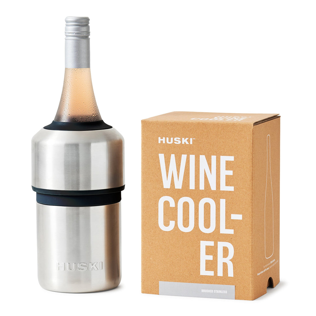 Huski Wine Cooler in brushed stainless with box; wine not included