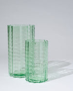 Green Jelly Glass Vases in large and squat sizes shown together