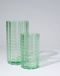 Green Jelly Glass Vases in large and squat sizes shown together