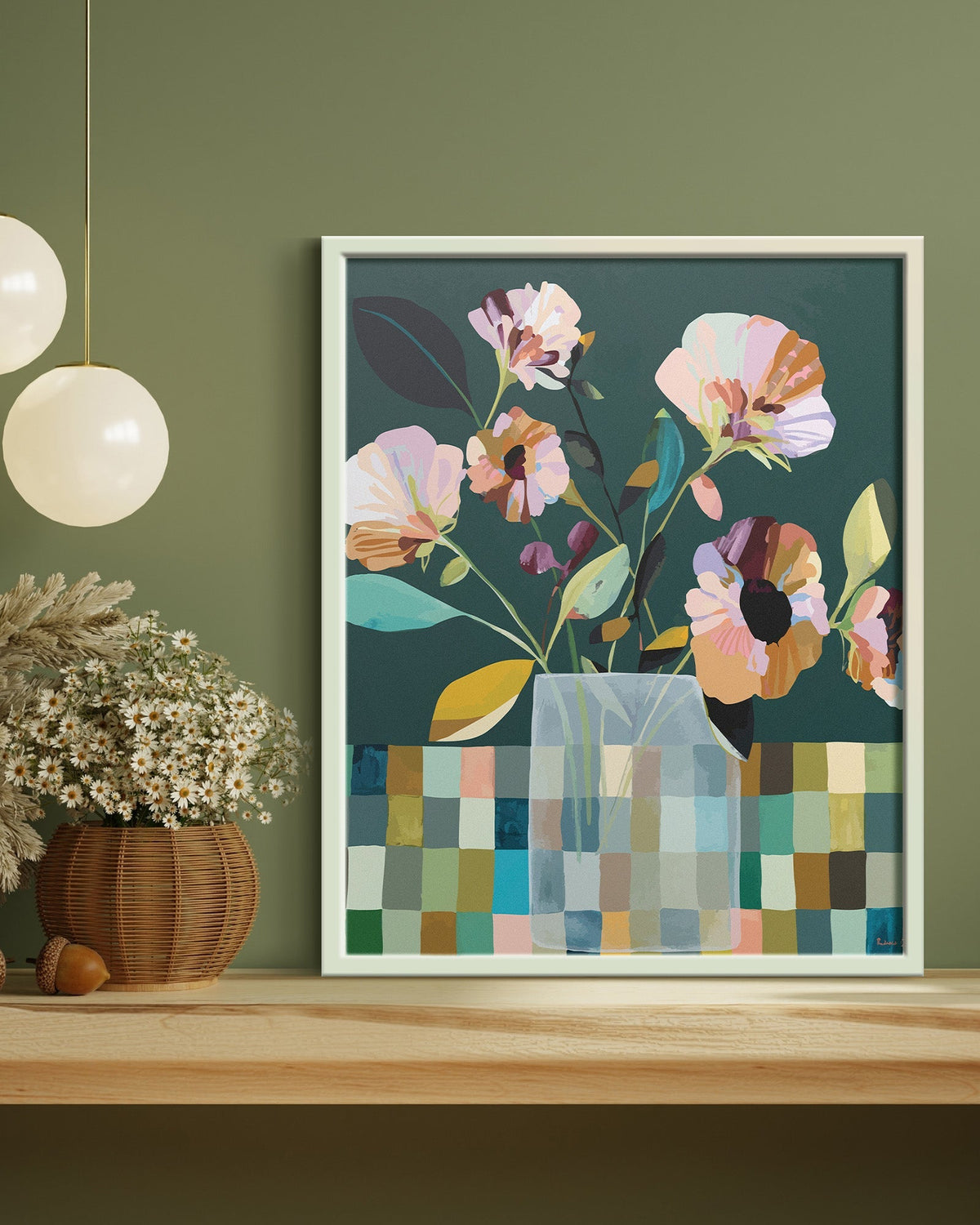 Completed Greenscapes painting shown in a frame; frame not included