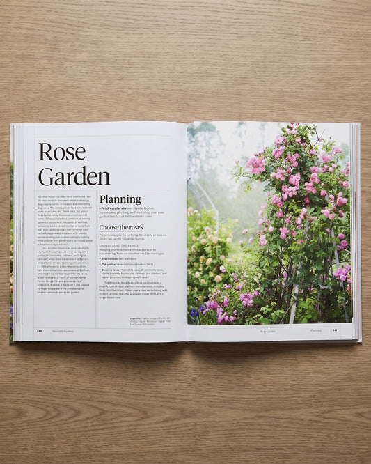 Martha Stewart's Gardening Handbook open at the Rose Garden chapter