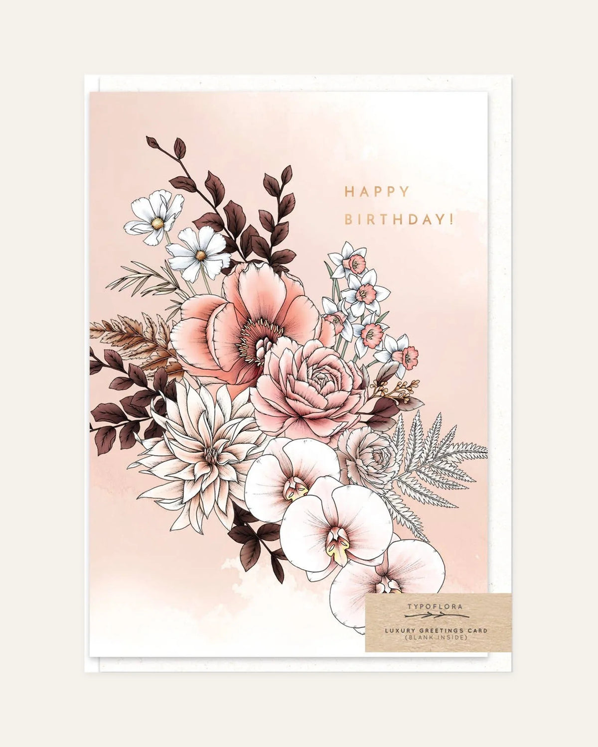 peony happy birthday card front design