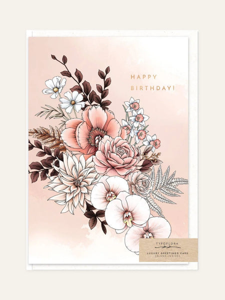 peony happy birthday card front design