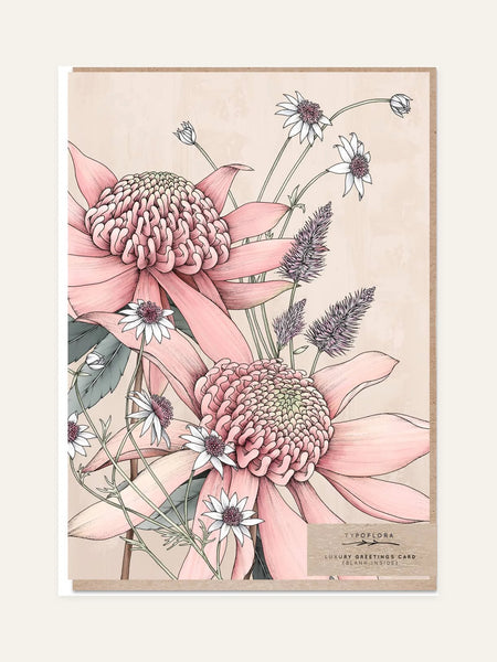 pink waratah portrait card front design