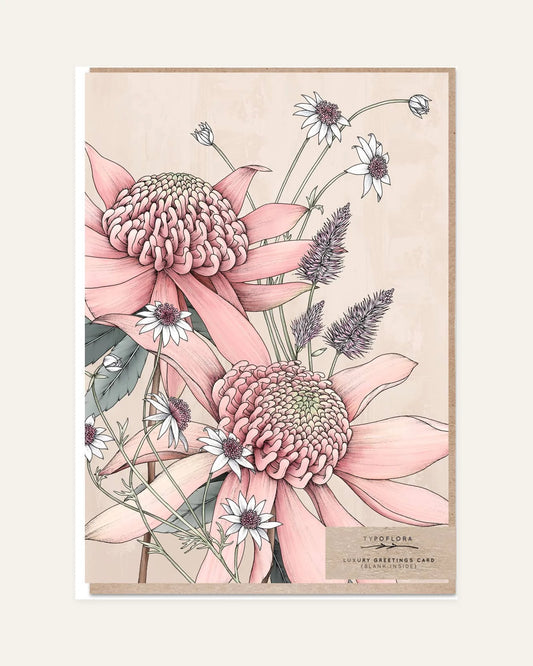 pink waratah portrait card front design
