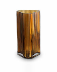Amber ribbed hand-cast glass Profile Vase in coffee, 20cm