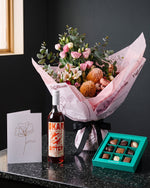 The Aperitif gift set: Broome bouquet in Gesture size with Okar Bitter, Koko Black chocolates and the Single Stem greeting card