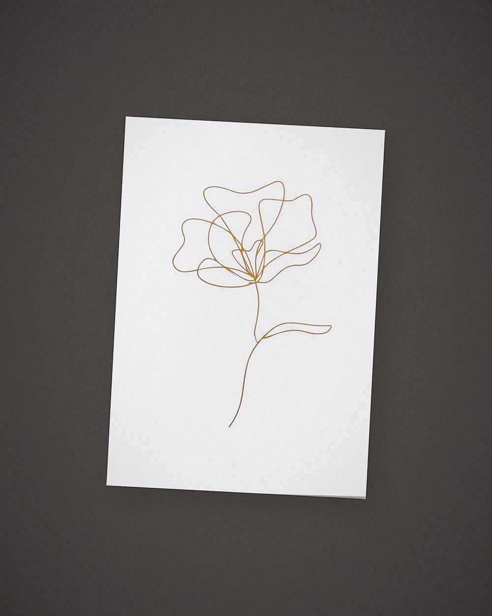 The Single Stem greeting card, gold line art on white, included in The Nightcap.