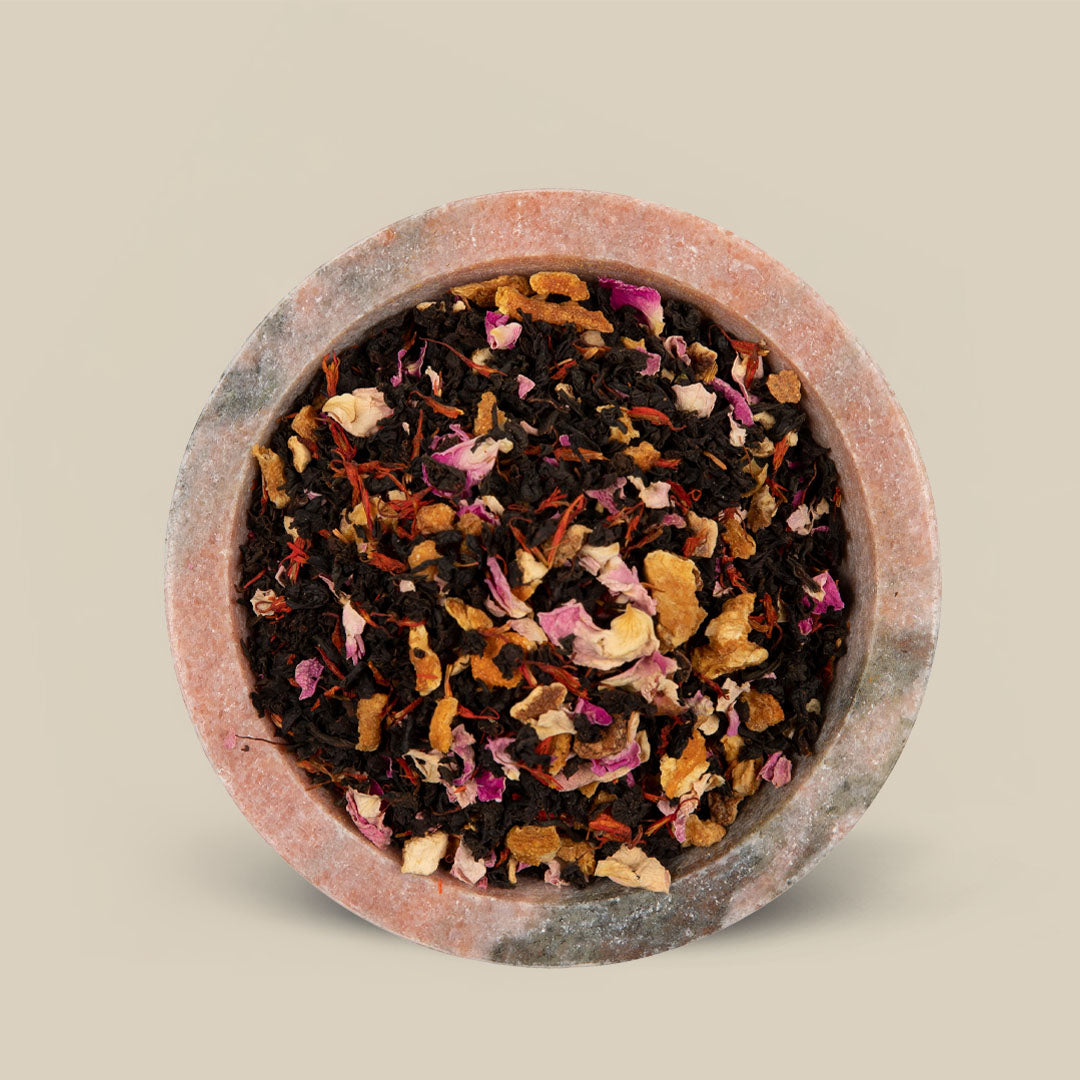 Wild Earl Grey loose-leaf tea blend in a bowl