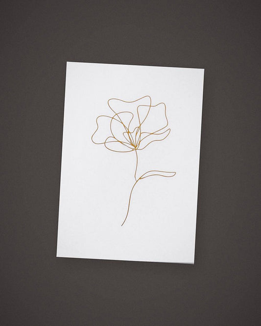 The Single Stem greeting card, gold line art on white, included in The Toast.